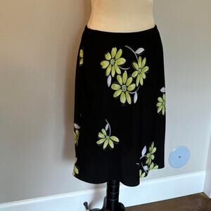 Black green floral midi skirt